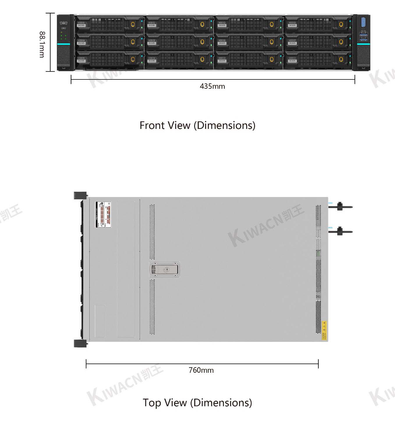 2u12 bay L shaped rack server chassis size