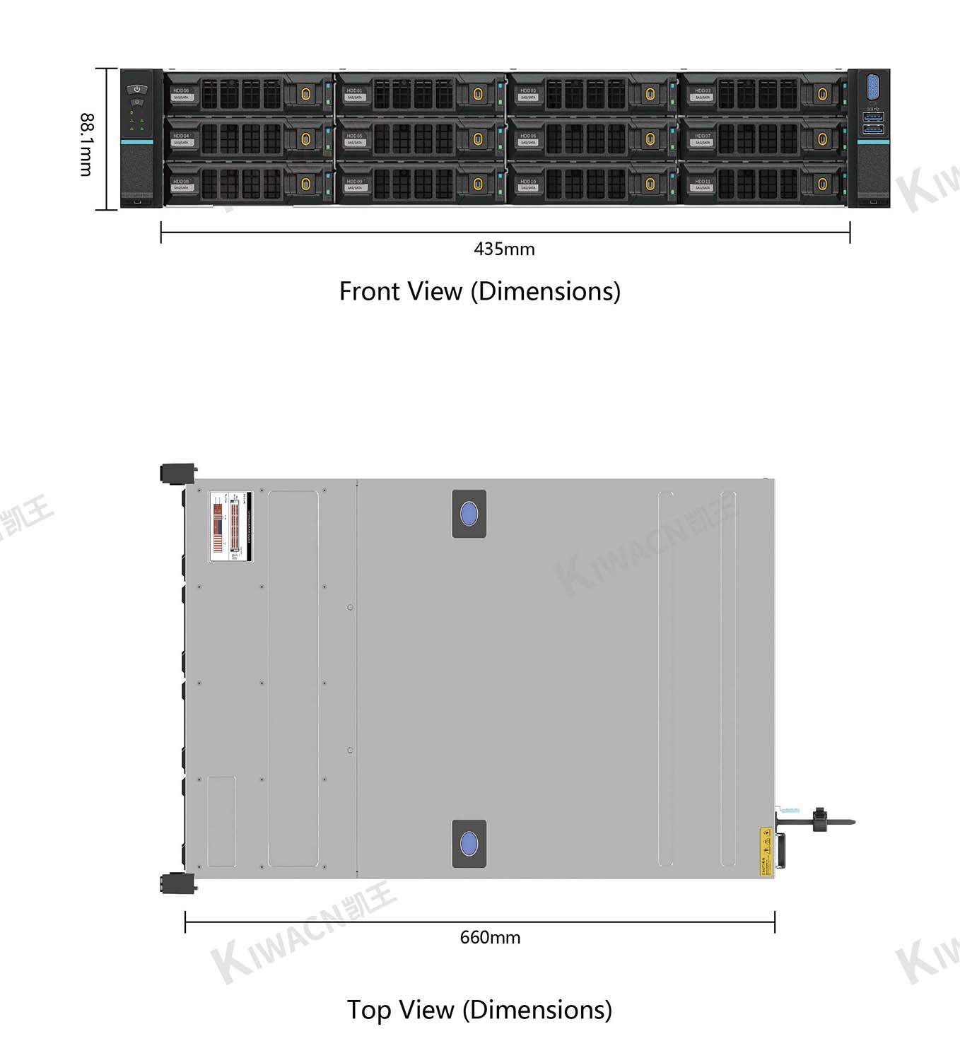 2u12 bay rack server chassis size