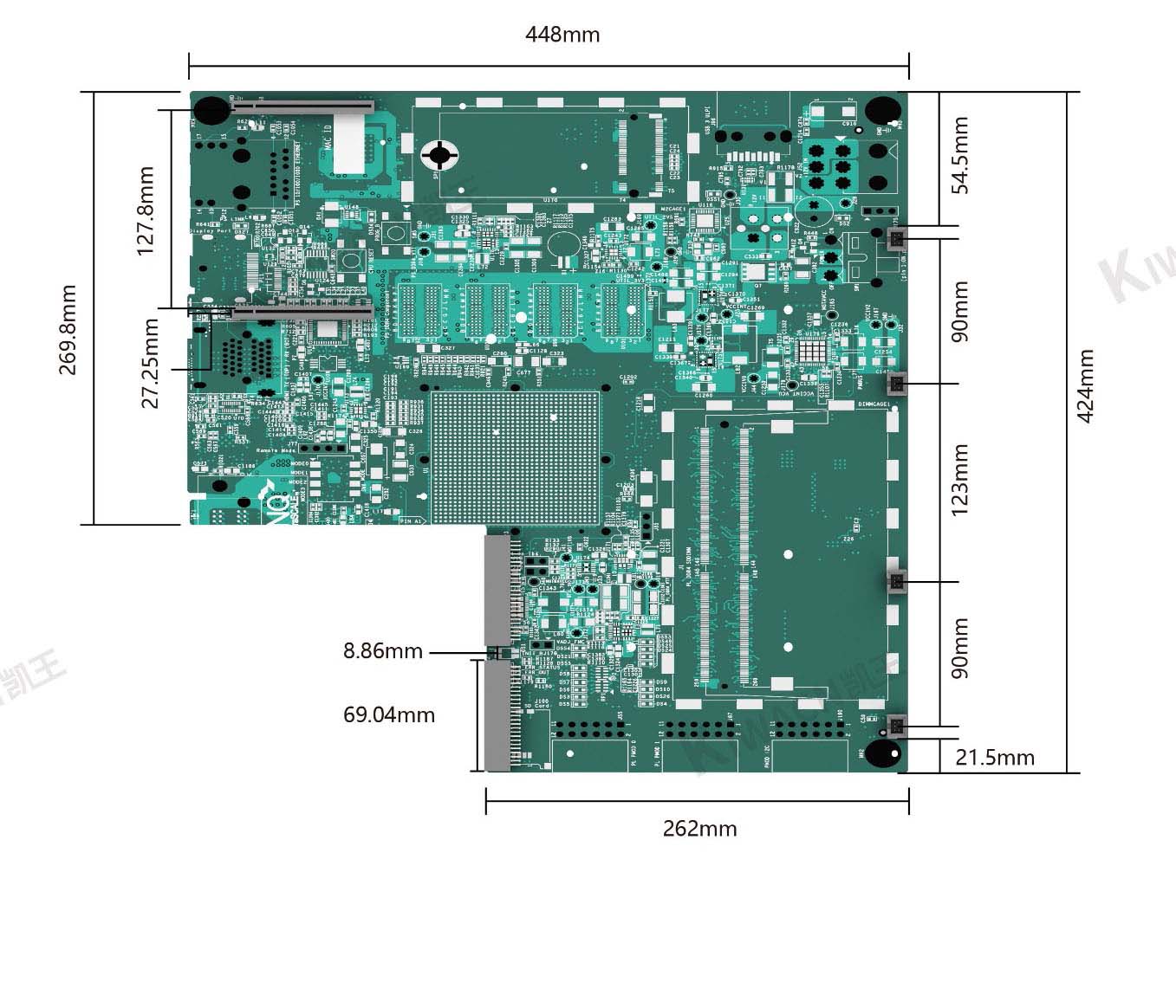 2u8 bay L shaped rack server chassis motherboard size