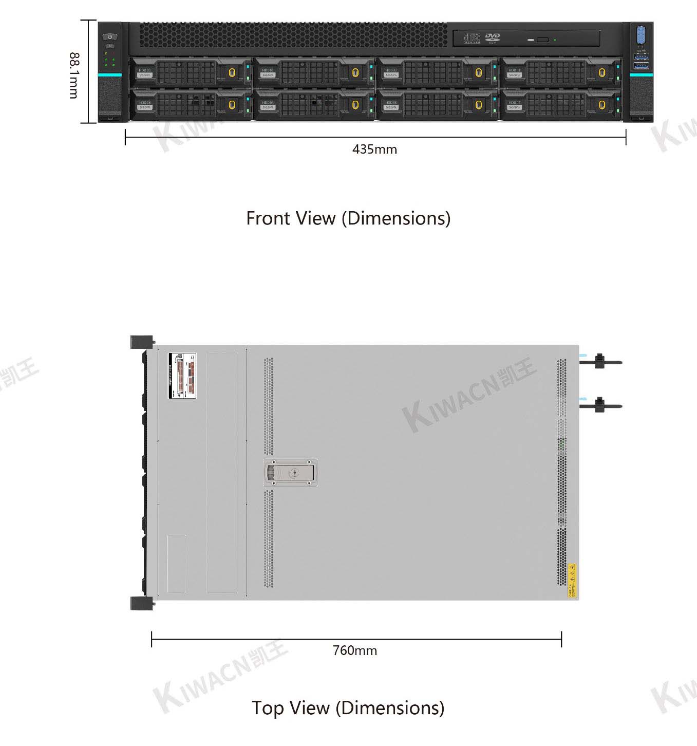 2u8 bay L shaped rack server chassis size