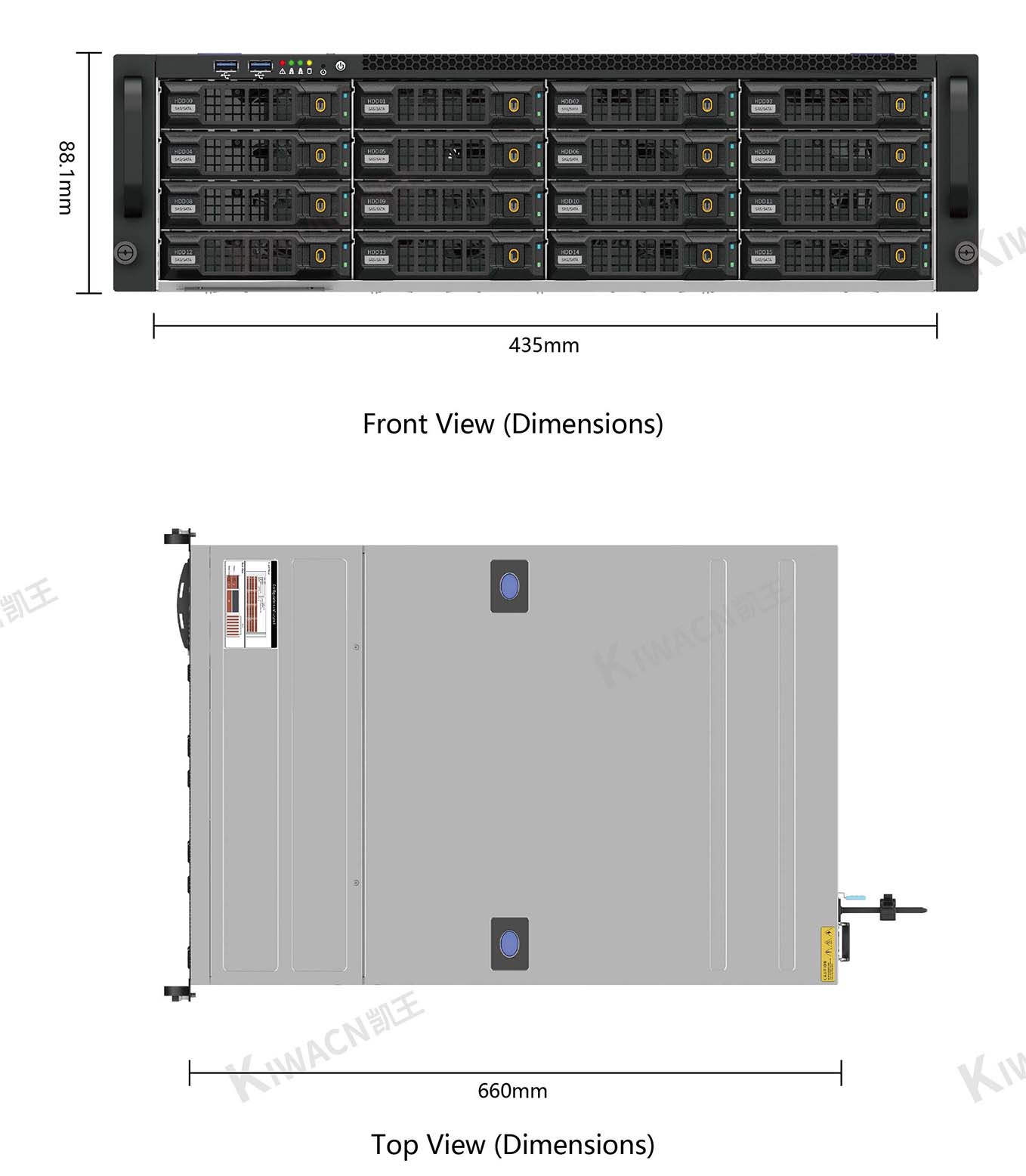 3u16 bay rack server chassis size