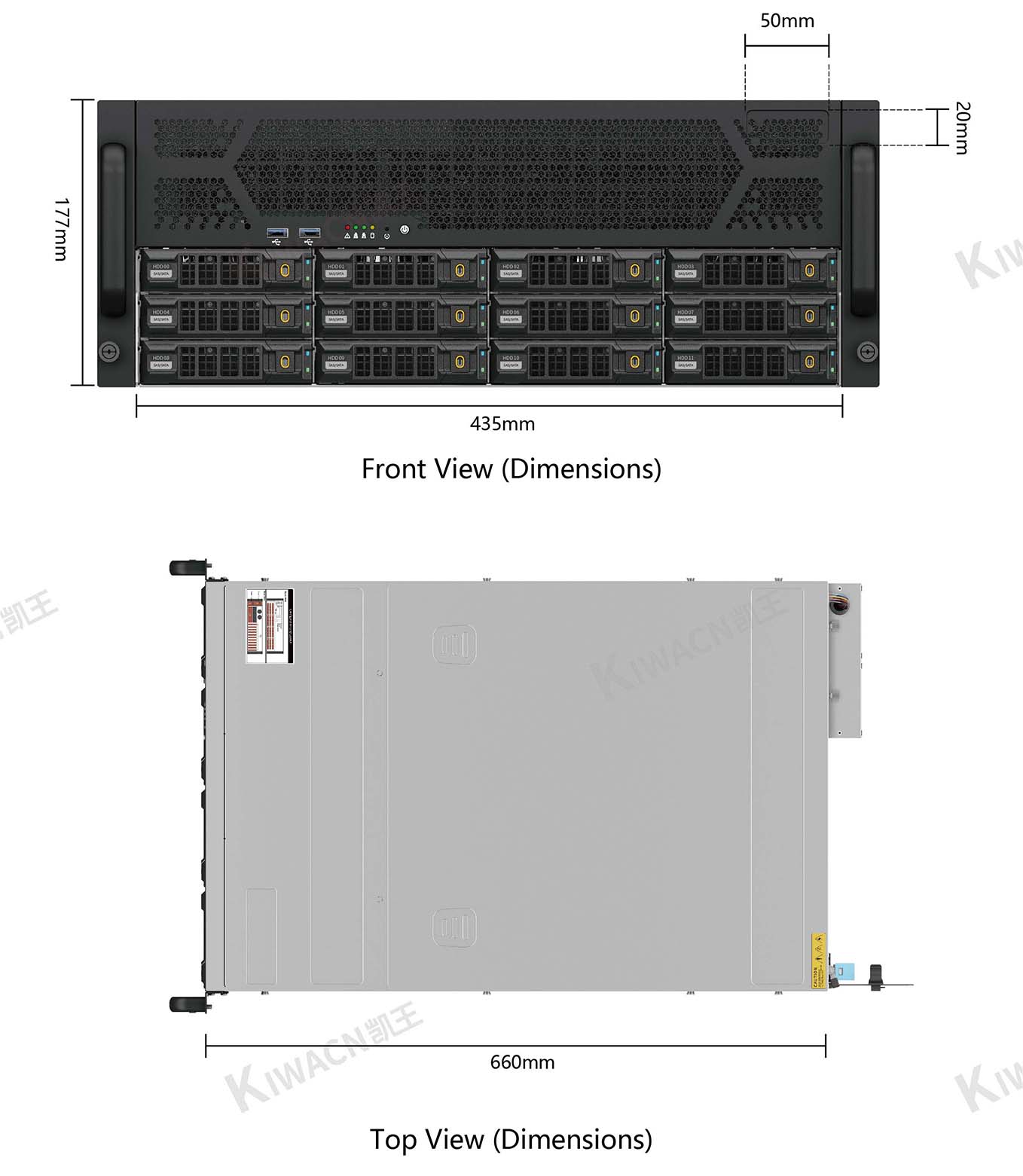 4u12 bay rack server chassis size