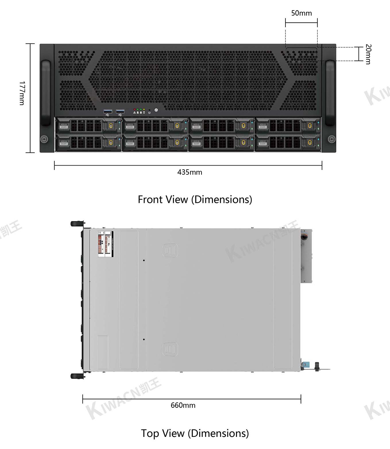 4u8 bay rack server chassis size 1