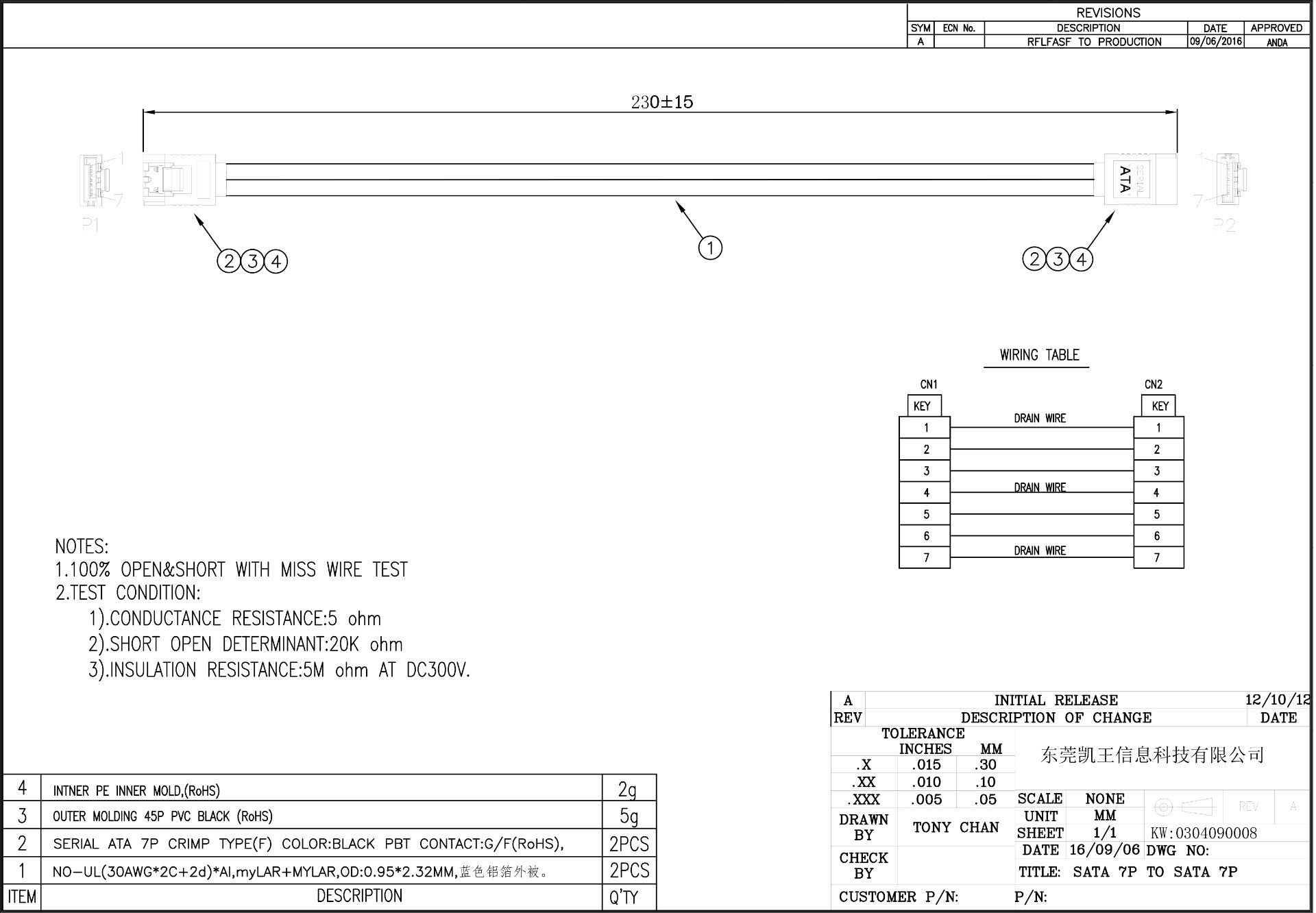 0304090008 SATA cable size